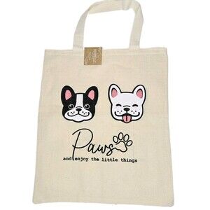 MABELLE CANVAS REUSABLE SHOPPING BAG "Paws and enjoy the little things" NEW NWT